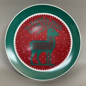 Dept. 56 Dinner Chop Plate Sampler Reindeer 12 1/4" Green Red Made in Japan